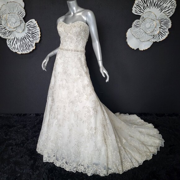 NWT~$1899~ESSENCE~SZ 4~IVORY STRAPLESS EMBELLISHED FIT & FLARE WEDDING DRESS - Picture 8 of 16